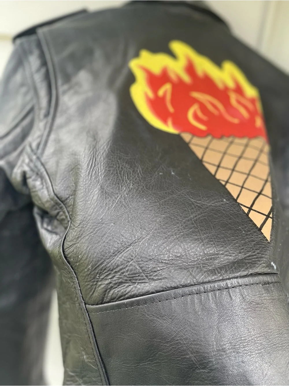 Vintage Custom painted Cropped Moto Biker Leather Jacket Motorcycle XS S